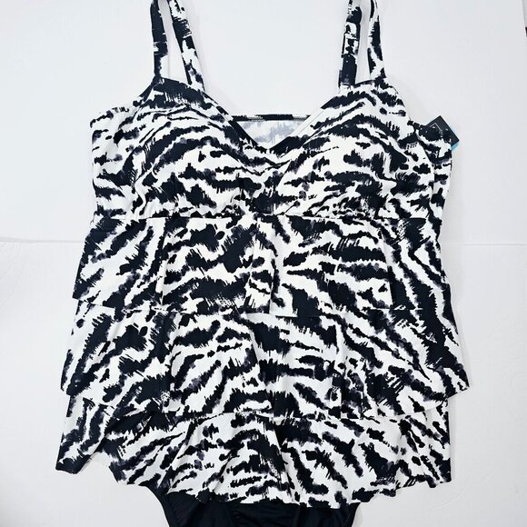 Swim Solutions Zebra Print One Piece - Picture 1 of 13